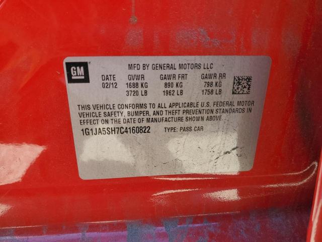 1G1JA5SH7C4160822 - 2012 CHEVROLET SONIC LS 红色 照片 12