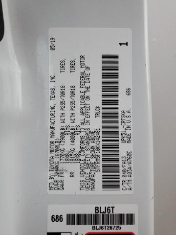 5TFRM5F10KX142481 - 2019 TOYOTA TUNDRA DOUBLE CAB SR/SR5 WHITE photo 13