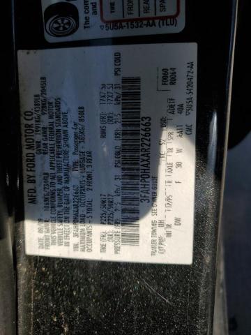 3FAHP0HAXAR226663 - 2010 FORD FUSION SE BLACK photo 12