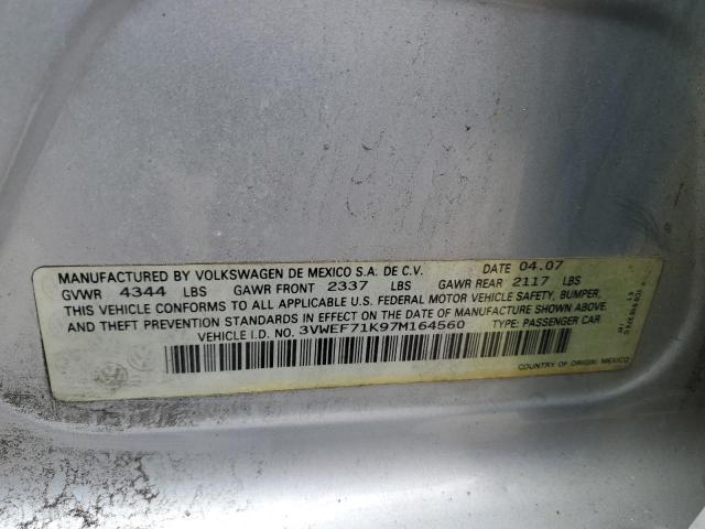 3VWEF71K97M164560 - 2007 VOLKSWAGEN JETTA WOLFSBURG ვერცხლისფერი ფოტო 12