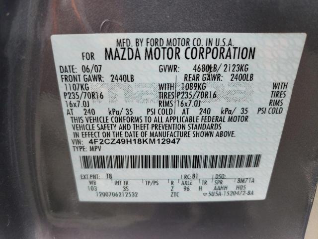 4F2CZ49H18KM12947 - 2008 MAZDA TRIBUTE HYBRID GRAY photo 13