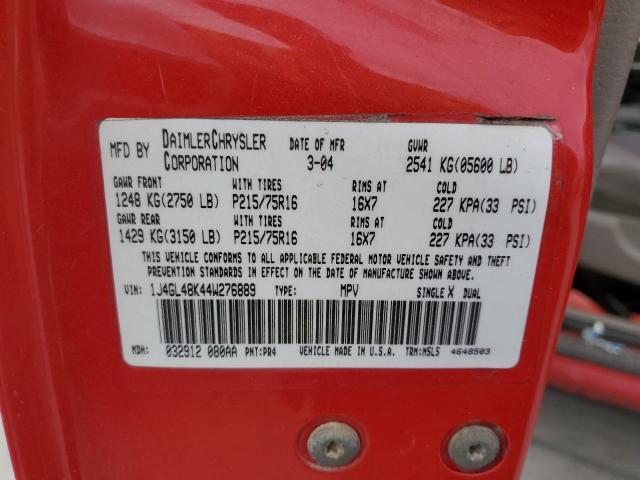 1J4GL48K44W276889 - 2004 JEEP LIBERTY SPORT RED photo 12