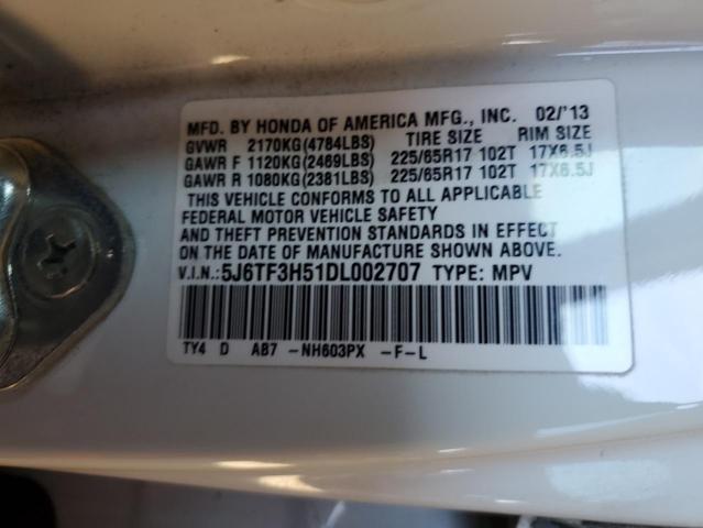 5J6TF3H51DL002707 - 2013 HONDA CROSSTOUR EXL თეთრი ფოტო 13