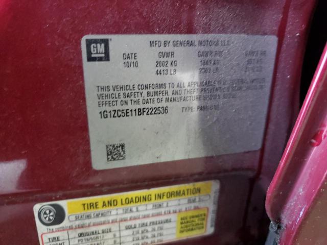 1G1ZC5E11BF222536 - 2011 CHEVROLET MALIBU 1LT 红色 照片 12