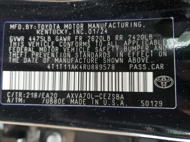 4T1T11AK4RU889578 - 2024 TOYOTA CAMRY SE NIGHT SHADE BLACK photo 12