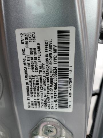 5J6TF1H55CL006634 - 2012 HONDA CROSSTOUR EXL SILVER photo 13