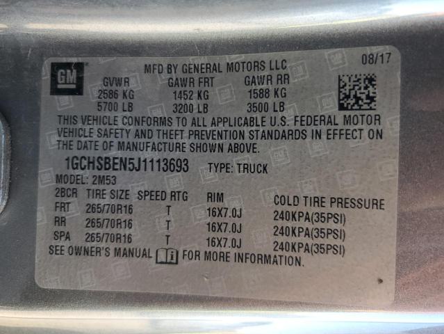 1GCHSBEN5J1113693 - 2018 CHEVROLET COLORADO GRAY photo 12