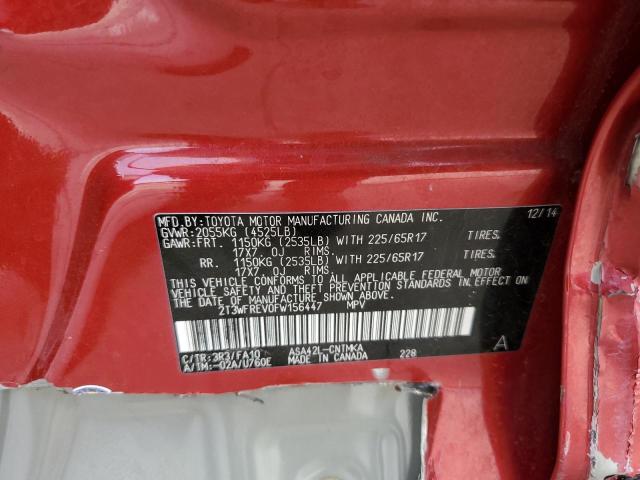 2T3WFREV0FW156447 - 2015 TOYOTA RAV4 XLE RED photo 13