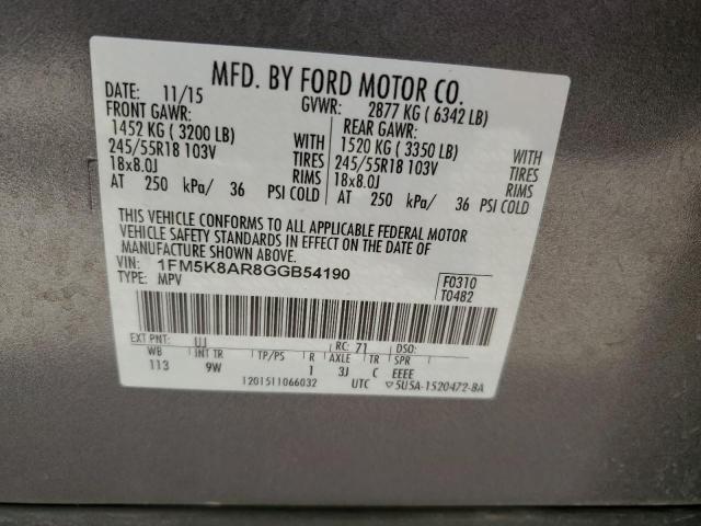 1FM5K8AR8GGB54190 - 2016 FORD EXPLORER POLICE INTERCEPTOR 灰色 照片 13