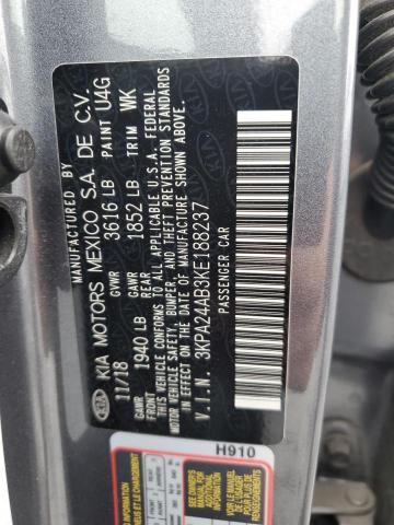 3KPA24AB3KE188237 - 2019 KIA RIO S GRAY photo 12