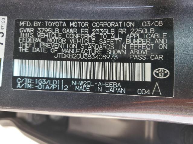 JTDKB20U383408973 - 2008 TOYOTA PRIUS GRAY photo 12