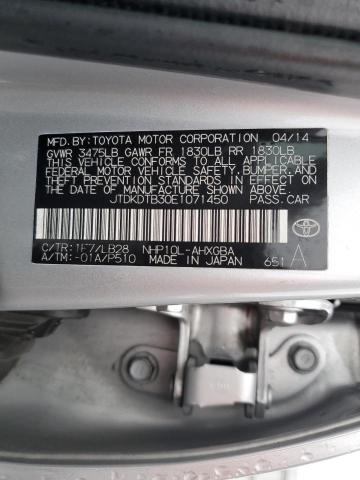 JTDKDTB30E1071450 - 2014 TOYOTA PRIUS C SILVER photo 12