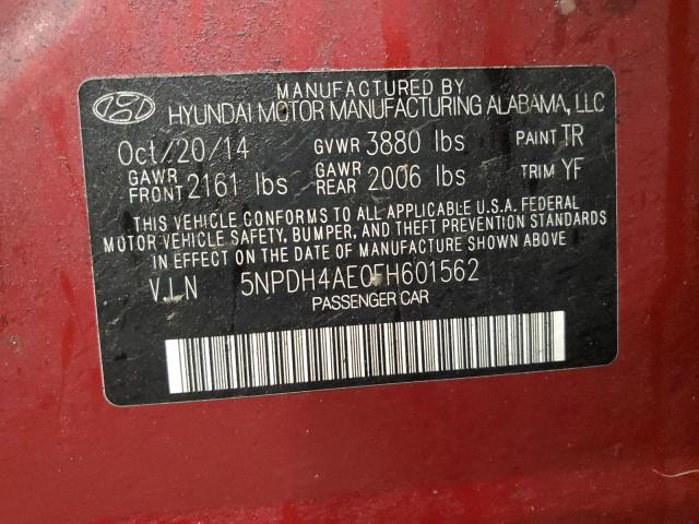 5NPDH4AE0FH601562 - 2015 HYUNDAI ELANTRA SE RED photo 12