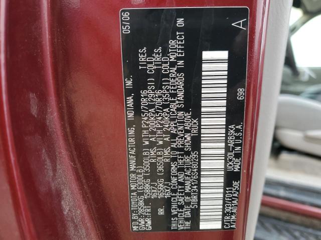 5TBRT34176S480295 - 2006 TOYOTA TUNDRA ACCESS CAB SR5 MAROON photo 12
