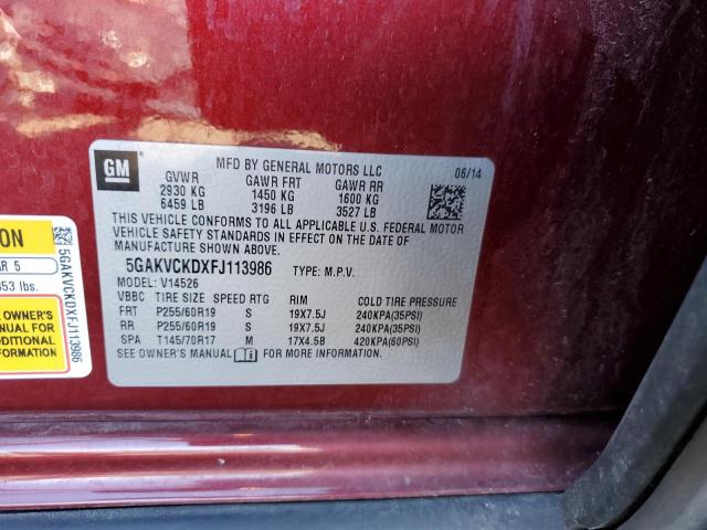 5GAKVCKDXFJ113986 - 2015 BUICK ENCLAVE RED photo 13