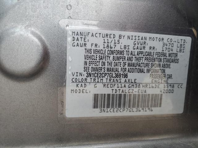 3N1CE2CP7GL369196 - 2016 NISSAN VERSA NOTE S GRAY photo 12