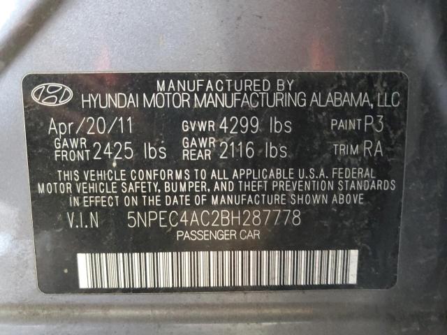 5NPEC4AC2BH287778 - 2011 HYUNDAI SONATA SE GRAY photo 13