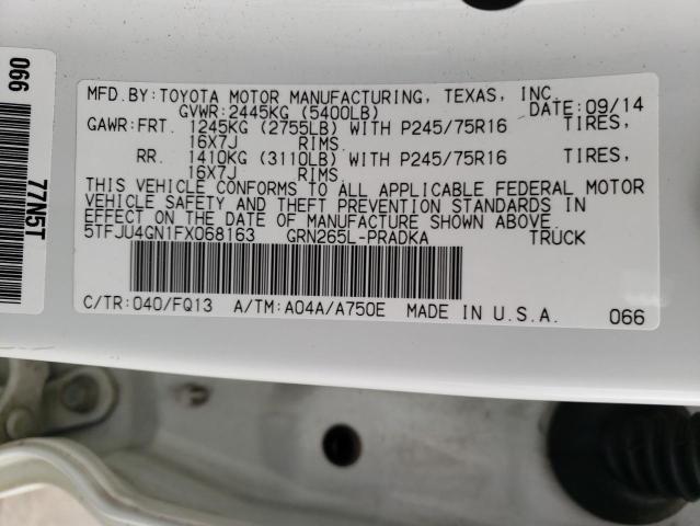 5TFJU4GN1FX068163 - 2015 TOYOTA TACOMA DOUBLE CAB PRERUNNER WHITE photo 12