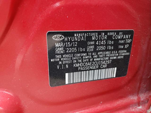 KMHDC8AE2CU154297 - 2012 HYUNDAI ELANTRA TO GLS RED photo 12