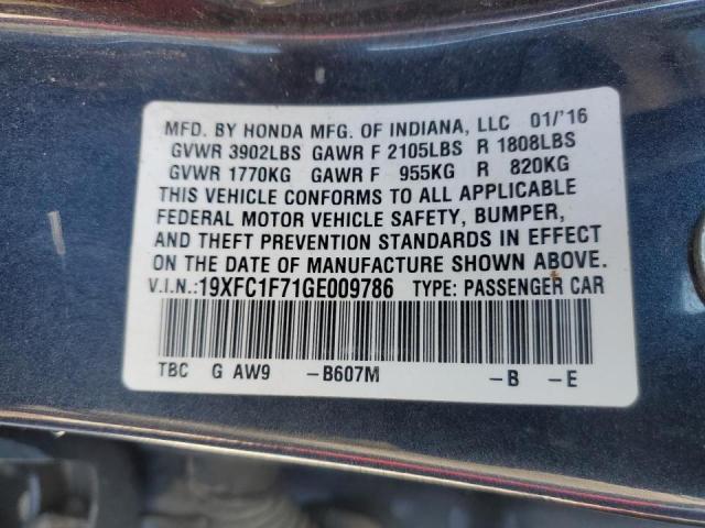 19XFC1F71GE009786 - 2016 HONDA CIVIC EXL GRAY photo 12