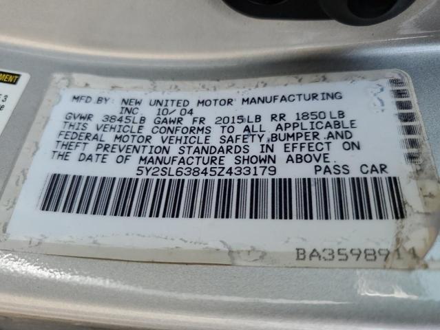 5Y2SL63845Z433179 - 2005 PONTIAC VIBE SILVER photo 13