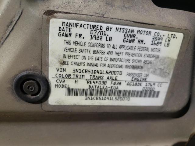 3N1CB51D41L520070 - 2001 NISSAN SENTRA XE GOLD photo 12