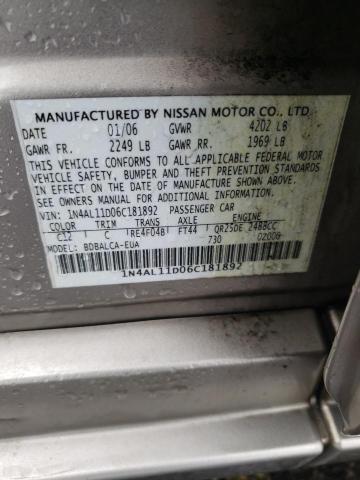 1N4AL11D06C181892 - 2006 NISSAN ALTIMA S GOLD photo 12