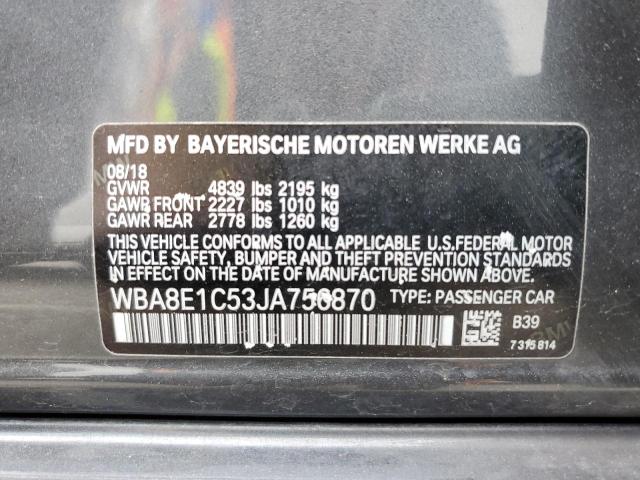 WBA8E1C53JA756870 - 2018 BMW 330E CHARCOAL photo 12