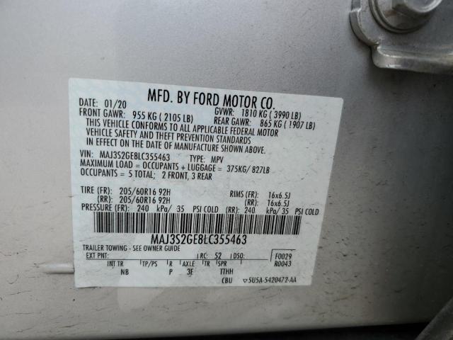 MAJ3S2GE8LC355463 - 2020 FORD ECOSPORT SE Արծաթագույն լուսանկար 12