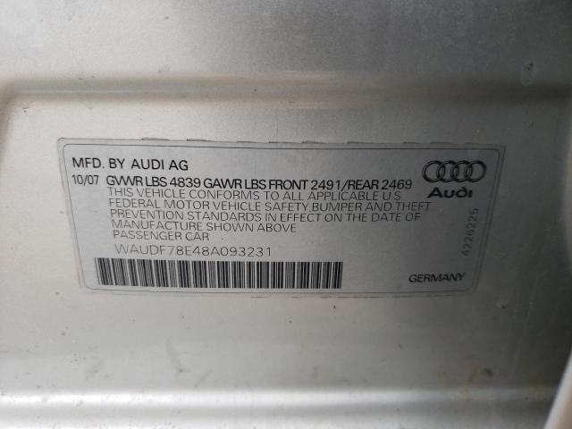 WAUDF78E48A093231 - 2008 AUDI A4 2.0T QUATTRO SILVER photo 13