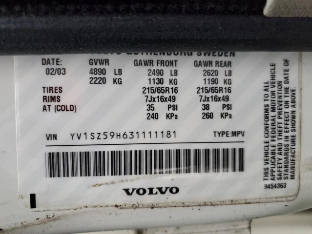 YV1SZ59H631111181 - 2003 VOLVO XC70 WHITE photo 12