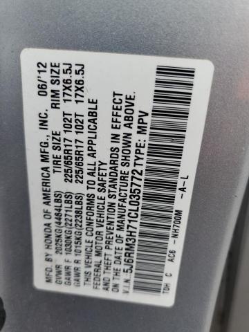 5J6RM3H71CL035772 - 2012 HONDA CR-V EXL SILVER photo 14