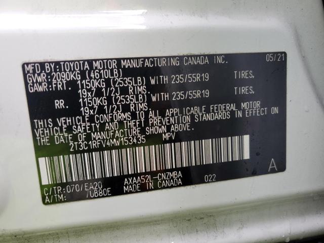 2T3C1RFV4MW153435 - 2021 TOYOTA RAV4 XLE PREMIUM WHITE photo 14