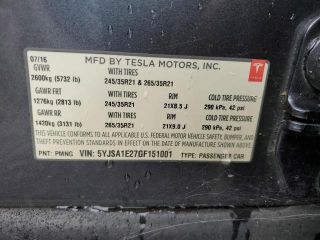 5YJSA1E27GF151001 - 2016 TESLA MODEL S შავი ფოტო 13