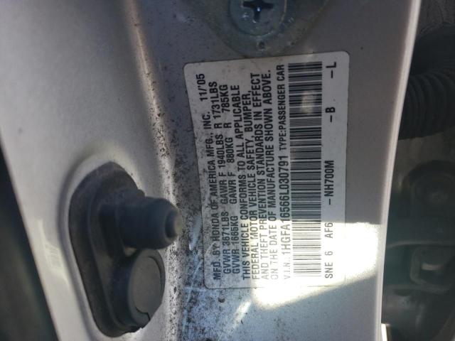 1HGFA16566L030791 - 2006 HONDA CIVIC LX SILVER photo 12