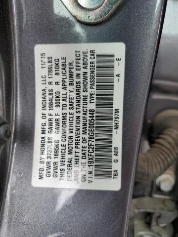 19XFC2F78GE005448 - 2016 HONDA CIVIC EX GRAY photo 13