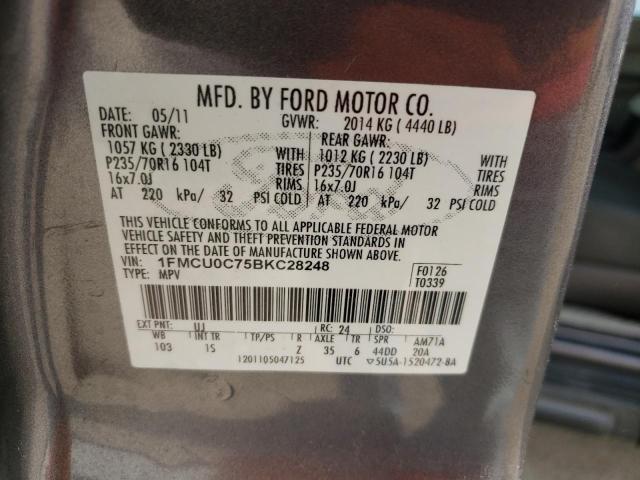 1FMCU0C75BKC28248 - 2011 FORD ESCAPE XLS GRAY photo 13