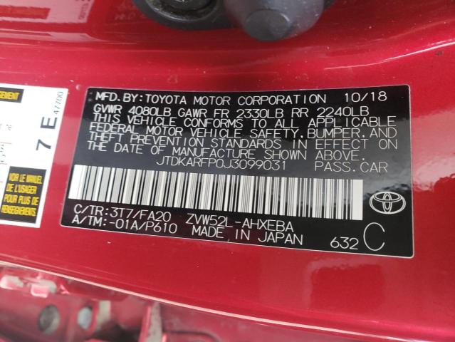 JTDKARFP0J3099031 - 2018 TOYOTA PRIUS PRIM წითელი ფოტო 13