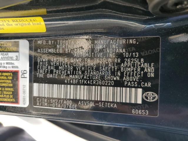 4T4BF1FK4ER360220 - 2014 TOYOTA CAMRY L CHARCOAL photo 12