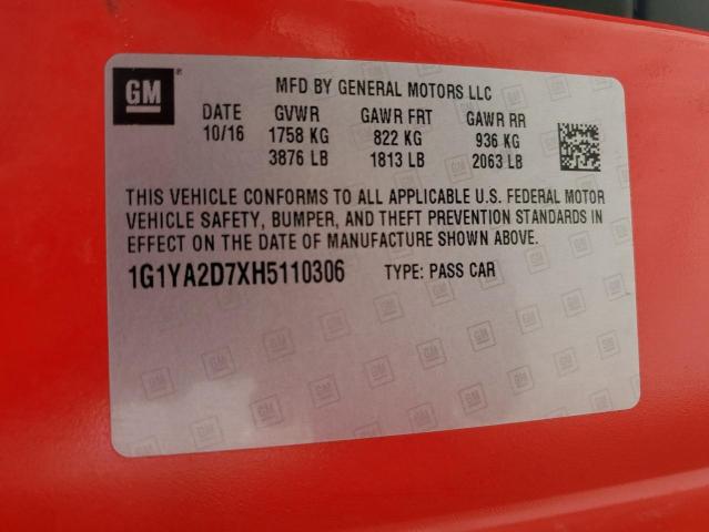 1G1YA2D7XH5110306 - 2017 CHEVROLET CORVETTE STINGRAY 1LT RED photo 12