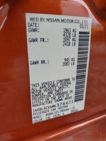 1N4BL4CVXMN374421 - 2021 NISSAN ALTIMA SR ORANGE photo 12