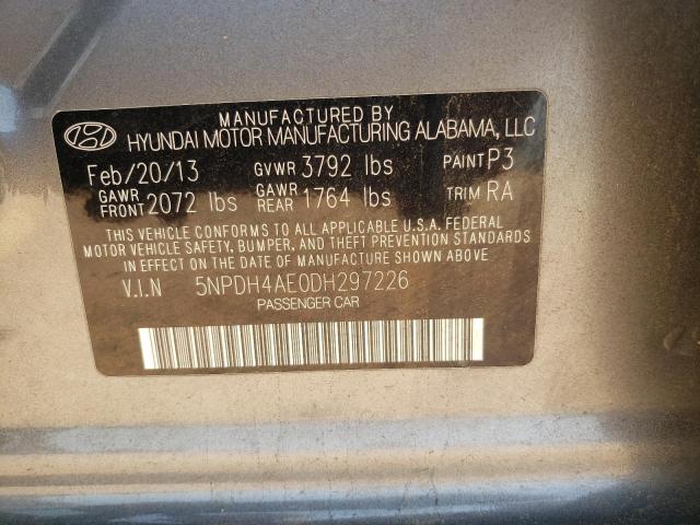 5NPDH4AE0DH297226 - 2013 HYUNDAI ELANTRA GLS GRAY photo 10