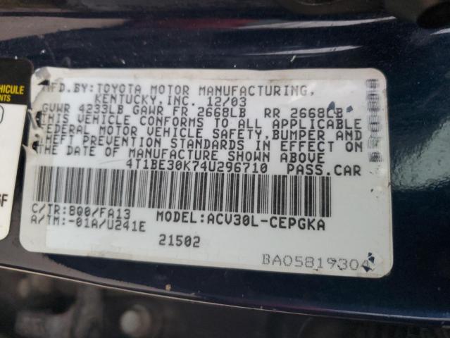4T1BE30K74U296710 - 2004 TOYOTA CAMRY LE BLUE photo 13