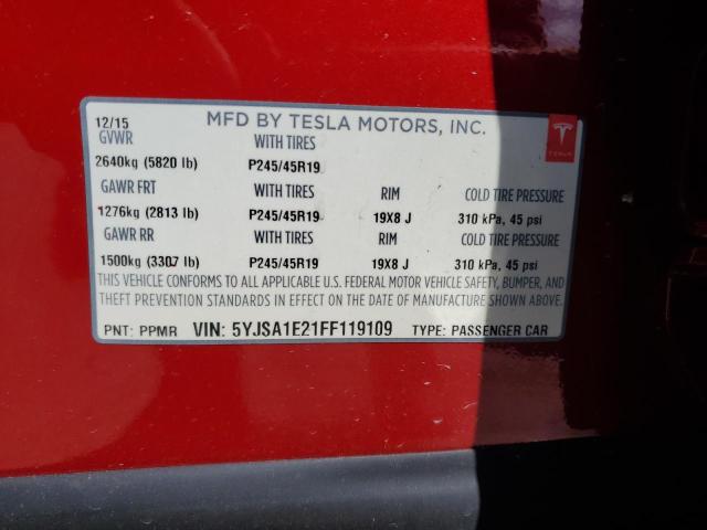 5YJSA1E21FF119109 - 2015 TESLA MODEL S წითელი ფოტო 12