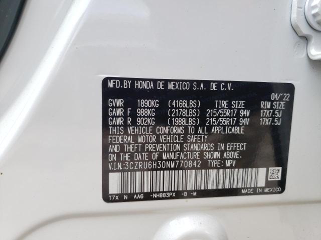 3CZRU6H30NM770842 - 2022 HONDA HR-V LX WHITE photo 13