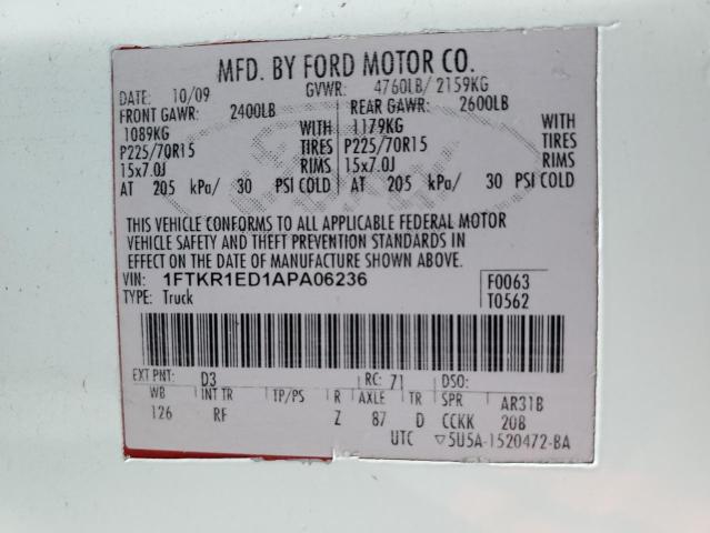 1FTKR1ED1APA06236 - 2010 FORD RANGER SUPER CAB WHITE photo 12