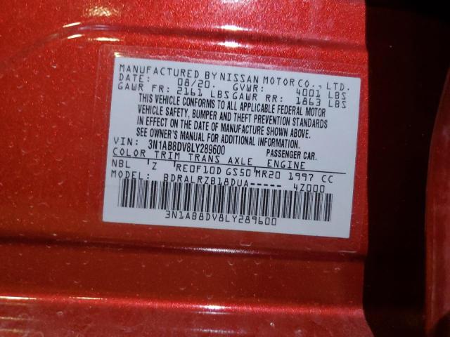 3N1AB8DV8LY289600 - 2020 NISSAN SENTRA SR RED photo 12