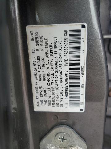 1HGCM66577A077817 - 2007 HONDA ACCORD EX GRAY photo 12