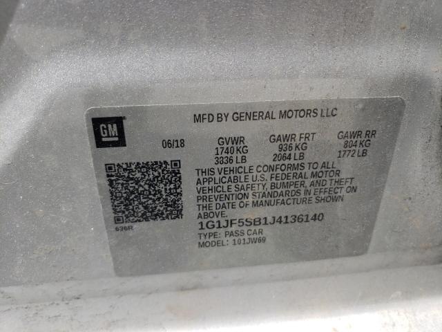 1G1JF5SB1J4136140 - 2018 CHEVROLET SONIC PREMIER SILVER photo 12