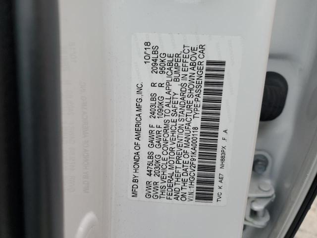 1HGCV2F91KA000118 - 2019 HONDA ACCORD TOURING WHITE photo 12